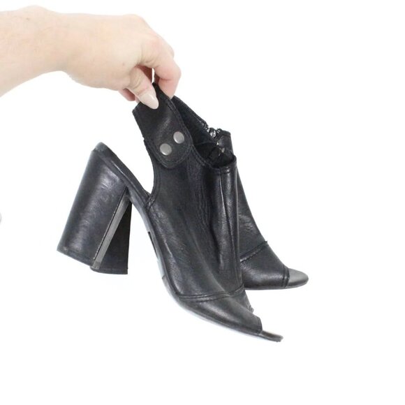 le chateau Shoes - *Le Chateau Black Slingback Mule Heels Womens Open Toe Bootie Leather